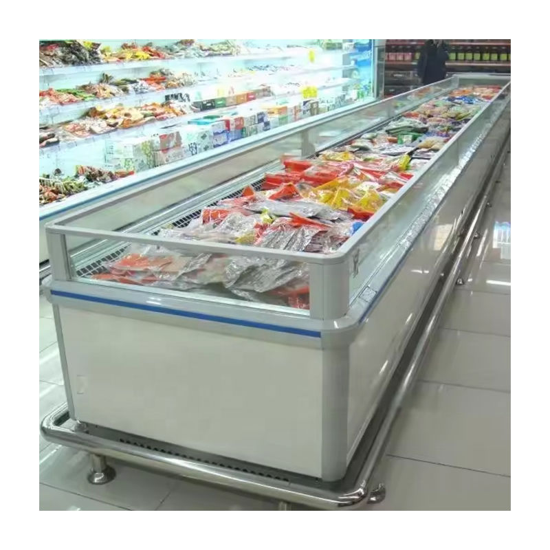 Meat Display Island Deep Freezer In Supermarket