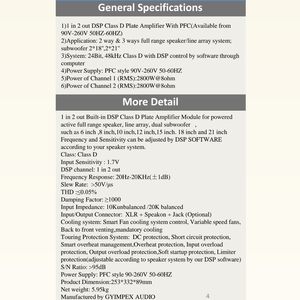 Professionele Actieve Subwoofer Luidsprekerversterker Klasse D 2800W 8ohm Sound System Board Met Dsp Control Module Audioprocessor - Product Image 6