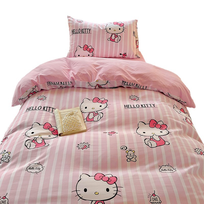 Sanrio, комплект из четырех предметов, тканые хлопковые фланелевые простыни с принтом, тканые постельные принадлежности для детской спальни