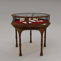 Vitrine à bijoux ronde vintage en bois, table de présentation circulaire en verre avec revêtement en velours rouge pour boutiques de luxe