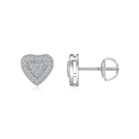 Boucles d'oreilles clous en argent sterling 925 avec moissanite en forme de cœur pour femme, sertissage pavé, boucles d'oreilles diamant moissanite, fermoir à vis, bijoux fins