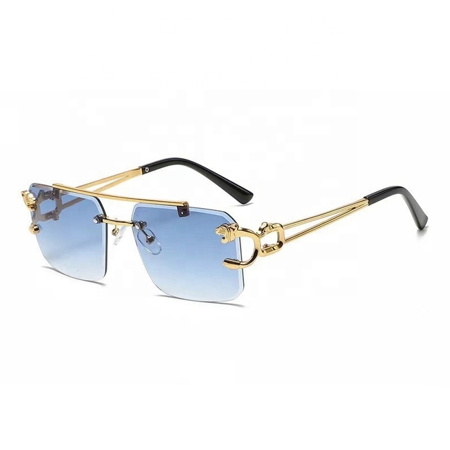 2026 New Luxury Brand Fashion Sunglasses with Metal Frameless UV400 Lightweight Blue Shade for Men and Women Wholesale