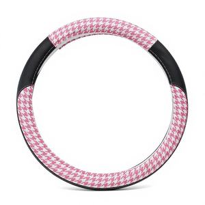 Funda para Volante con Diseño de Pata de Gallo Rosa, Universal, Transpirable, de Cuero PU, Protector de Volante, Venta al Por Mayor de Fábrica, OEM/ODM - Product Image 4