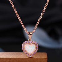 Collier Saint Valentin Mode Nouveau Laiton 18K Or Rose Chaîne De Luxe Opale Coeur Pendentif Collier Pour Les Femmes