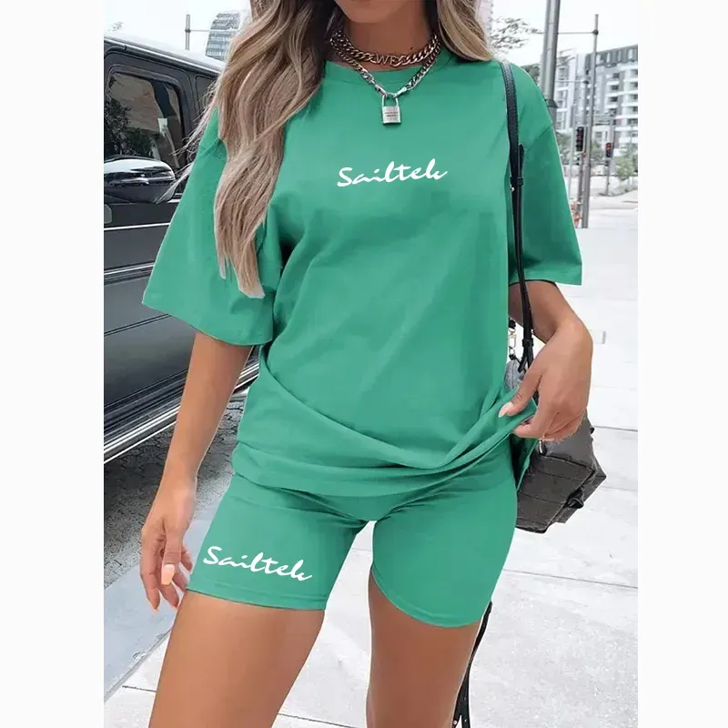 2024 Groothandel Katoenen Tshirt Oversized Vrouwen Mode Nieuwe Tops Casual T-Shirt En Korte Broek Set