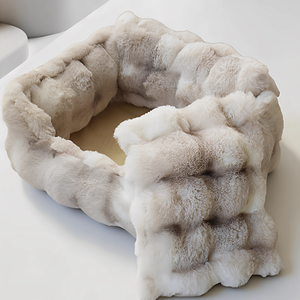 부드러운 고양이 침대 겨울용 두꺼운 반폐쇄형 플러시 원형 애완동물 침대 플란넬 탈부착 가능 세탁 가능 애완동물 소파 - Product Image 3