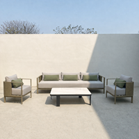 Ensemble de canapés de jardin 5 places en acier inoxydable pour hôtel moderne, avec coussins à séchage rapide, pour terrasse, villa et complexe hôtelier