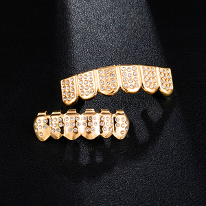 Grilles dentaires personnalisées Hip Hop Bling pour femmes et hommes, 6 dents simulées, haut et bas, serties de diamants, bijoux corporels, bijoux dentaires personnalisés - Product Image 3