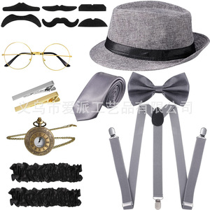 Conjunto de Disfraz de Gatsby para Hombre: Sombrero Negro, Tirantes, Corbata de Moño, Gafas y Reloj de Bolsillo - Product Image 3