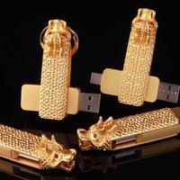 Clé USB rotative en métal, motif Dragon Doré du Zodiaque, 2-en-1 Type-C, grande capacité 4 Go-128 Go, personnalisable avec logo, idéale comme cadeau