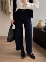 Jean baggy noir pour femme YUANBOFEI, coupe droite, taille haute, style minimaliste, en denim de coton, pantalon tendance