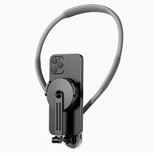 Silicone Magnetic Neck Mount 360-Degree Rotation Adjustable Height Portable Telescopic Selfie Stick for Mobile Phone Holder