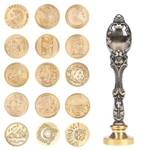 लिफाफा शादी के लिए कस्टम लोगो ब्रास हेड सीलिंग वैक्स स्टैम्प के साथ प्राचीन वैक्स सील हैंडल - Product Image 2