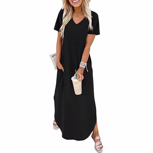 Robe longue décontractée de plage à col en V et manches courtes, coupe ample à ourlet irrégulier pour femme S M L XL XXL XXXL - Product Image 1