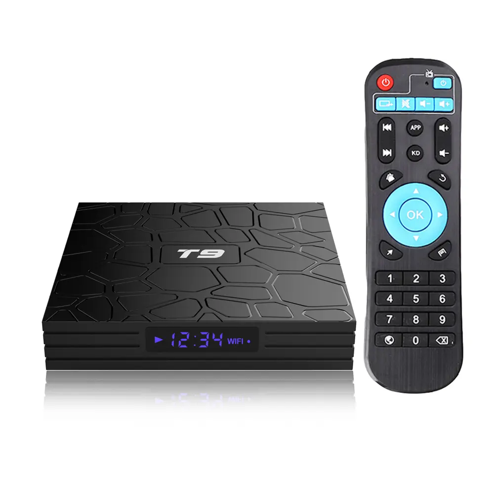 Caixa de tv android t9 android 90 tvbox, mais barato rk3318 2.5g 5g dual wifi media player set top box t9
