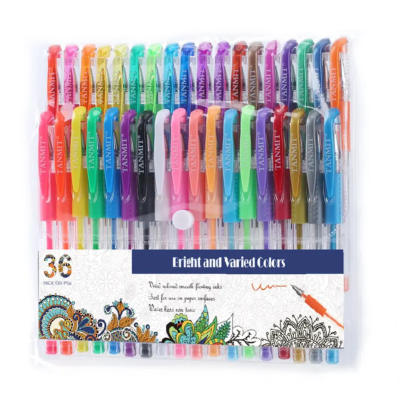 Hot Sale Coloured Gel Pen 36 Farben Glitter Gel Pen Set für Mal bücher für Erwachsene mit PVC-Tasche