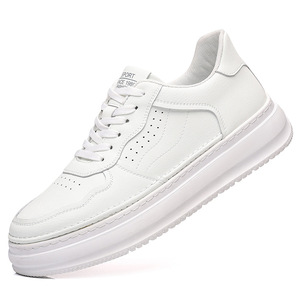 Zapatillas de plataforma blancas para hombre, de cuero, con tacón bajo, que aumentan la altura, informales, para el tiempo libre - Product Image 4