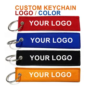 Wholesale Embroidered Custom Brand Design Logo Woven Chain Fabric llavero Customized Embroidery Keychains Key Tag Key chains