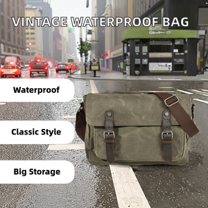 Virginland Vintage Men's Fashion Waterproof Messenger <b>Bag</b> Waxed Cotton <b>Canvas</b> Satchel Shoulder Sling <b>Bag</b> Model 86027 <b>Large</b> - Product Image 2