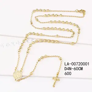 Cadena de eslabones de oro de 14 quilates con cuentas cruzadas, collar, cadena, oro de 14 quilates, color plateado
