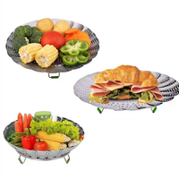 Panier vapeur pliable en acier inoxydable, panier vapeur multifonctionnel pour fruits et légumes avec poignée