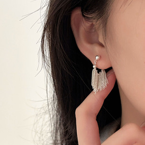 S925 Sterling <b>Silver</b> <b>Stud</b> Earrings Tassel Design For Women Everyday Wear - Product Image 1