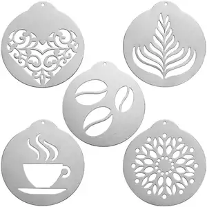 Reusable Coffee Cappuccino Milk Foam Latte Art Stencils Decorating Tool Stainless Steel Coffee Stencil