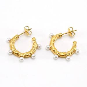 ZOGXIN Gold Plated C Shape Stud Earrings With Pearls And Rhinestones For Women Party Jewelry Geometric Design - Product Image 3
