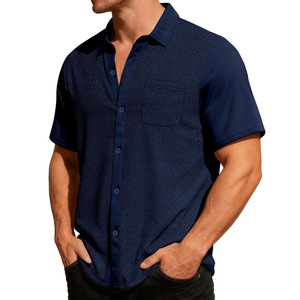Camisa Casual de Manga Corta para Hombre, Personalizada, Transpirable, Duradera, con Cuello Camisero, Jacquard con Cuentas, de Poliéster, Lavable a Máquina - Product Image 4