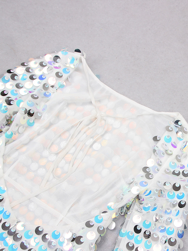 Wholesale Women's Backless Long Sleeve Glitter Sequined Party Dress