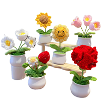 Ornement de tournesol en pot fait main au crochet, décoration florale artificielle tricotée douce pour bureau et table à domicile - Points de vente