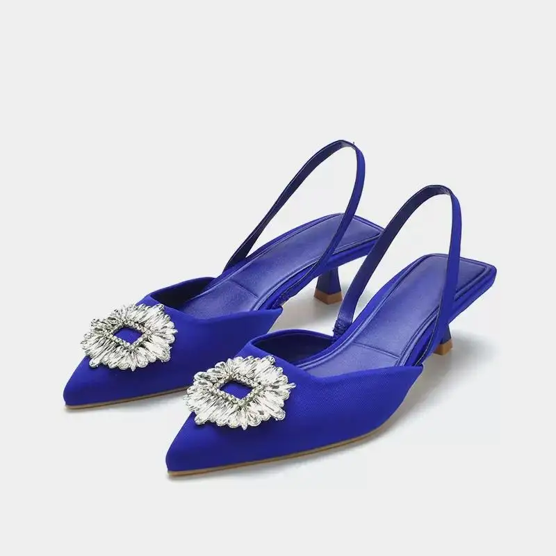 Mode Strass Diamant Bruiloft Lage Hak Slingback Elegant Kitten Hakken Klomp Groothandel Muilezels Feestschoenen Vrouwen