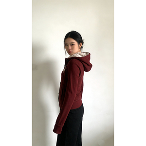 Chaqueta con Capucha Estilo <span class=keywords><strong>Abercrombie</strong></span> Vintage Color Borgoña para Mujer, Abrigo Informal con Botones en la Parte Delantera - Product Image 4