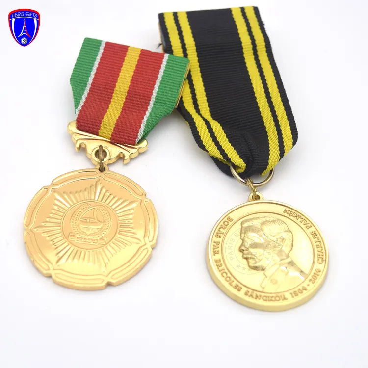 Custom made Dubai pure gold military medallion bulk item souvenir award blank ribbon medal for collection