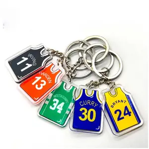 Wholesale LOW MOQ Basketball Jersey Memorial Keychain with Player Name Sports Custom Basketball Acrylic Keychain