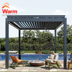 Wandgemonteerde/vrijstaande <span class=keywords><strong>pergola</strong></span> met op maat gemaakte LED-verlichting, elektrische motor en lamellen-zonnescherm paviljoen - Product Image 4