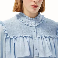 Maßgefertigte Hochwertige Frühling-Herbst Casual Weiche Doppelseitige Langarm-Bluse mit Rüschenmanschetten und -kragen für Damen