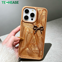 Étui pour iPhone 15 Pro Max pour femmes et filles, avec un design 3D en relief, un nœud en émail, des paillettes, un marbre, antichoc, de luxe, de qualité supérieure