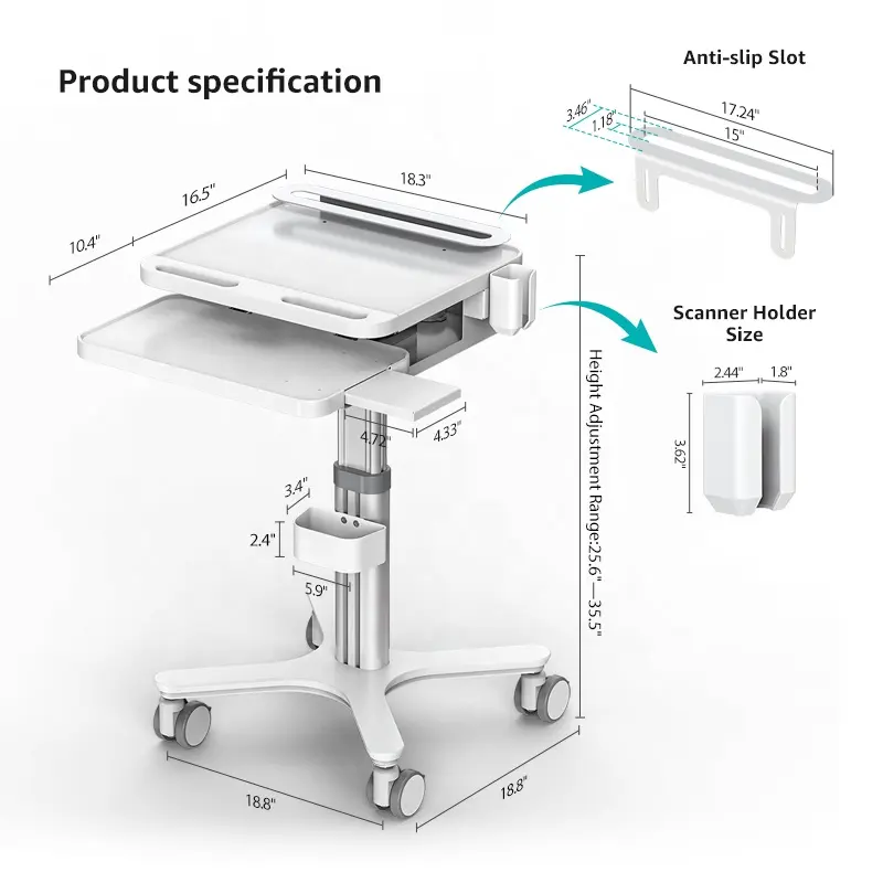 Bekwamer MTO-3 Ziekenhuis Mobiele Verpleegkar Laptop En Computer Verpleegster Kar Medische Tandheelkundige Kliniek Trolley