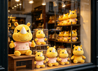 Boneka Plush Kustom Karakter Badak Jempol Kuning, Desain Kustom OEM ODM untuk Hadiah, Boneka Plush Kustom