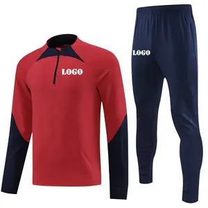 Factory Wholesale Sports Training Clothes Men Plain Soccer Football Tracksuit Kids Youth Red Training Suit Kits