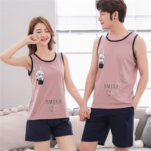 Conjunto de Pijamas para Casais, Camiseta Sem Mangas e Shorts, Pijamas de Algodão para Homens e Mulheres - Product Image 2