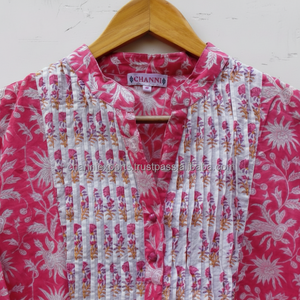 เสื้อคลุมสตรีผ้าฝ้ายพิมพ์ลายบล็อกมือ,เสื้อคอตตอนแขนสั้นพิมพ์ลายดอกไม้สำหรับสวมใส่ที่ชายหาดเสื้อผ้าผู้หญิงสำหรับฤดูใบไม้ร่วง - Product Image 1