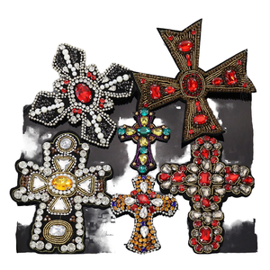 Patch brodé perlé grand format style Hot Punk, badge croix 3D en strass, écologique, pour transfert thermique DIY, thermocollant ou à coudre sur toile - Product Image 4