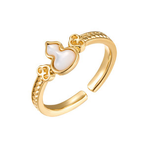 My Muyu Fortune Gourd Ring Natural Mother Of Pearl Gold Plated Adjustable Index Finger Jewelry Gift - Product Image 4