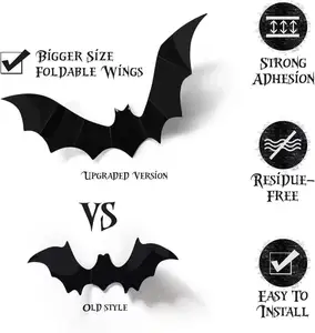 Halloween Party Supplies DIY 3D Decorative Bats Spider Wall Sticker Home Window Halloween Eve Decor Decoration