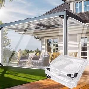 Telo Impermeabile Trasparente in Poliestere Rivestito in <span class=keywords><strong>PVC</strong></span> Anti-UV con Occhielli Resistente alle Intemperie Durevole Coperture Pieghevoli 0,39 mm Protezione dalla Pioggia - Product Image 1