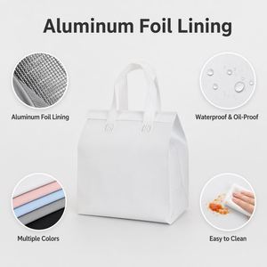 Insulated Lunch <b>Cooler</b> Bag Aluminum Foil Lining Reusable Thermal Food Storage Tote With Handle Waterproof Oil Proof Multi Color - Product Image 4