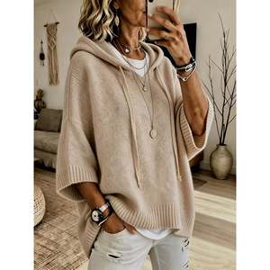Hooded Oversized <b>Poncho</b> Sweater Lila 0XL <b>Women's</b> Sweaters - Product Image 1