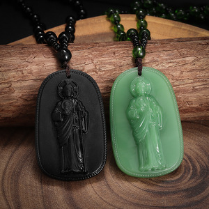 Collar con Colgante de San Benito Católico de Imitación de Obsidiana para Hombres y Mujeres, Amuleto de Oración y Exorcismo de San Benito, Joyería de Vidrio - Product Image 1